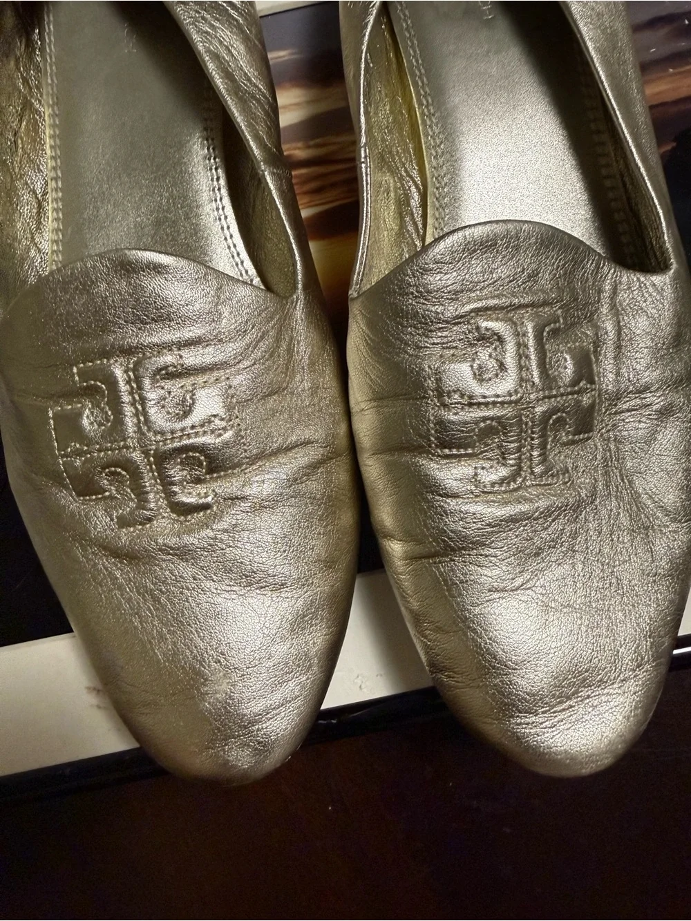 Tory Burch Metallic Gold Leather Slip-On Flats